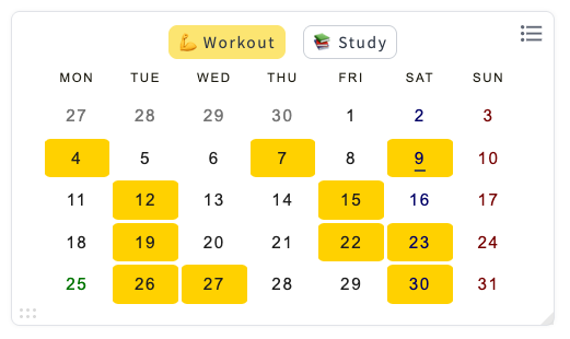 Kotomil activity calendar for checking consistency
